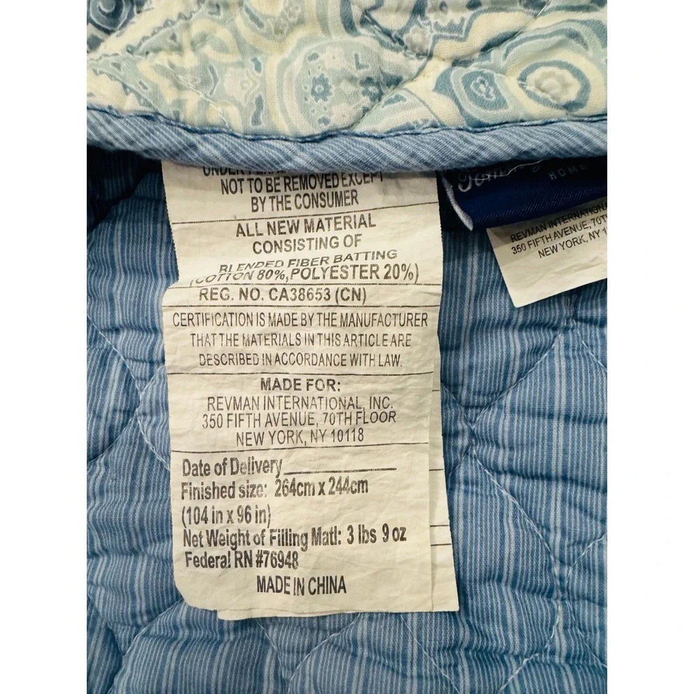 Tommy Bahama Home Quilt King Blue Medallion Coastal Cotton Coverlet 100x92 Light